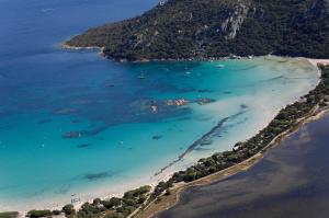an aerial view of a beach and the ocean at Résidence Mobydick in Porto-Vecchio