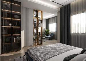 a bedroom with a king sized bed and a desk at Hotel The New Pacific Suites Near IGI Airport Delhi in New Delhi