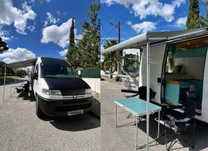 a van parked in a parking lot with a tent at Campervan's Algarve in Albufeira +12 photos