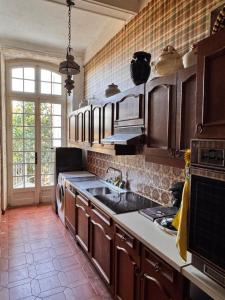 a kitchen with a sink and a counter top at Chez les artistes in Servian