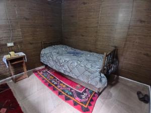 a small bed in a corner of a room at Stilios guesthouse in Grumas