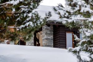 a log cabin with a door in the snow at Ca' De Sass in Pila