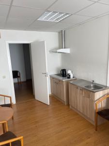 a kitchen with a sink and a counter top at Jazz Time Studio in Birštonas