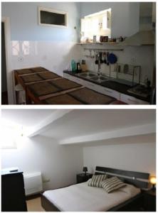 シラクーサにあるAppartamento Hortigiaの- キッチンの写真2枚(ベッド1台付)