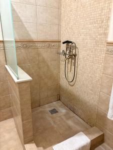 a shower with a glass door and a shower at Angelo Doro Hotel in Ploieşti +29 photos