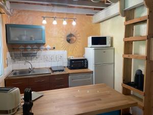 a small kitchen with a refrigerator and a sink at DOMAINE St GEORGES in Mosset +19 photos
