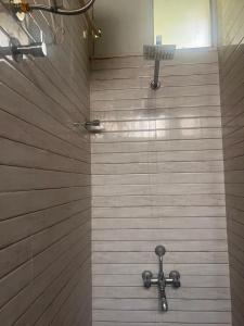 a bathroom with a shower with a shower at Manasthala Brindavan in Mysore +43 photos