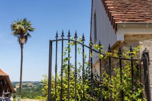 a black iron fence next to a house with a palm tree at Domaine Cherps Spa - Quietude in Vielleségure +13 photos