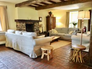 a living room with two couches and a fireplace at Baronheid in Francorchamps
