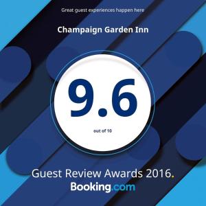 een poster voor de chrysler-tuin im guest review awards bookning event bij Champaign Garden Inn in Champaign