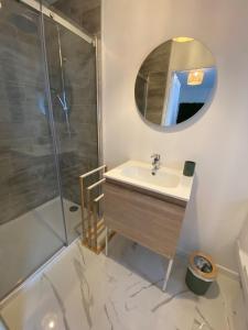 a bathroom with a sink and a shower at Au6bis in Givet