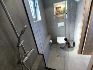a bathroom with a shower and a toilet at my suite home in Heraklio