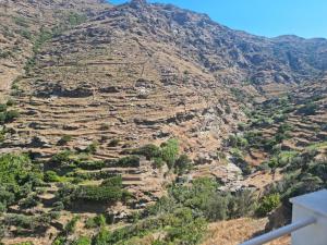 a view of a mountain with trees on it at Andros house in Andros