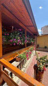 a patio with potted plants on a building at Casa Ramona in Turda +21 photos