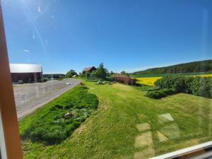 a view of a field from a train window at Smedstugan in Norrköping +7 photos