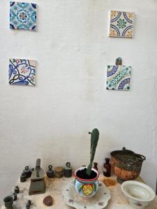 a cactus in a pot on a counter with pictures on the wall at Don Ciccio GH in Bova Marina +36 photos