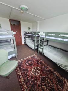 a dorm room with bunk beds and a rug at Ty Bert in Newport
