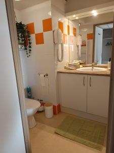 a bathroom with a sink and a toilet and a mirror at Cami del Canigou in Vernet-les-Bains
