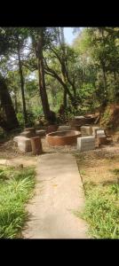 a park with a bunch of benches and trees at Reevilla in Madikeri +30 photos