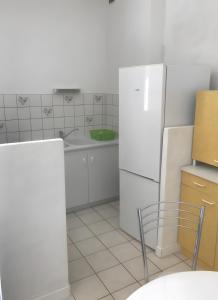 a kitchen with a white refrigerator and a sink at Acionna Résidence Studio 30 M² in Bourbonne-les-Bains