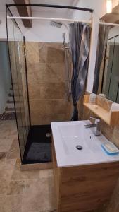 a bathroom with a shower and a white sink at Chez Mich'An Luberon in Saignon +17 photos