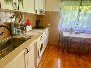 a kitchen with a sink and a counter top at O Jardim Mágico in Teixoso