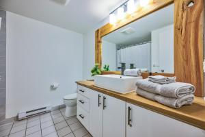 a bathroom with a sink and a mirror at Le Summit in Mont-Tremblant +24 photos