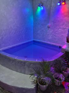 a swimming pool in a room with purple lights at The Lake Haus Cebu in Lapu Lapu City