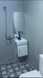 a bathroom with a sink and a shower and a toilet at Berber lodge amssouzart in Tizgui