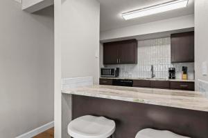 a bathroom with a counter with a toilet in a kitchen at Newly Renovated Unit in Central Spfld #203 in Springfield +10 photos