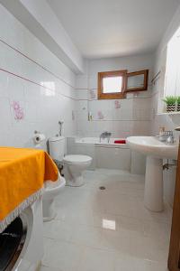 a bathroom with a toilet and a tub and a sink at Arches in Agria +28 photos