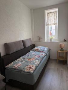 a living room with a couch and a window at Dianas Ferienwohnung 1 in Feldberg