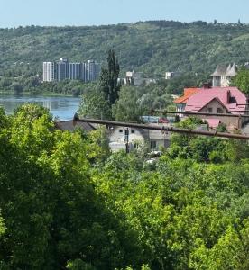 a view of a river with buildings and trees at Apartament Soroca in Soroca