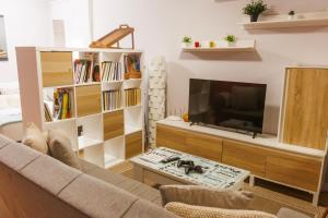 a living room with a couch and a tv at Apartamento en Villamediana-Logroño tranquilo y bien equipado in Villamediana de Iregua