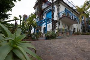 a blue and white building with plants in front of it at Natura e Relax Casa Emma in Buonvicino