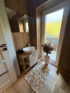 a bathroom with a sink and a window at Apartmán Olive in Terchová