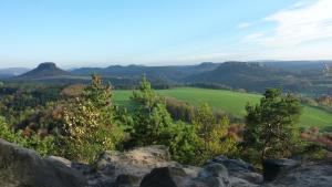 a view from the top of a mountain with trees at Feriendomizil Elbsandsteingebirge in Königstein an der Elbe