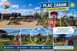 a collage of four pictures of a playground at Niko Jeziorsko in Ostrów Warcki