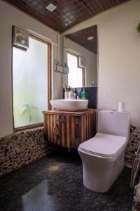 a bathroom with a toilet and a sink at Aloha Riverside in Kasol