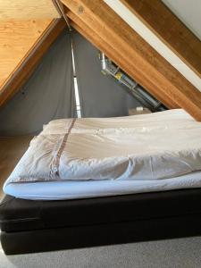 a bed in a room under a roof at For a wonderful outdoor feeling! in Zelhem