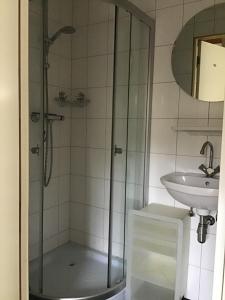 a bathroom with a shower and a sink at For a wonderful outdoor feeling! in Zelhem +22 photos