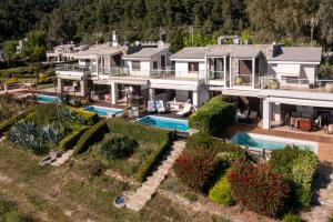 an aerial view of a house with a swimming pool at Villa Malvina in Neos Marmaras