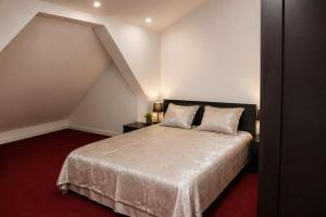 a bedroom with a large bed in a attic at Apartament Deluxe Bistrita in Bistriţa