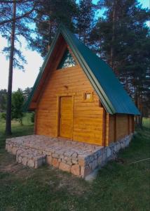 a small log cabin with a gambrel roof at AJVA Chalet in Žabljak