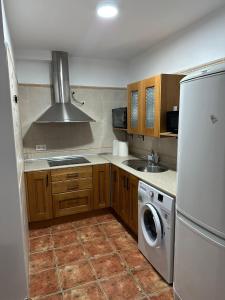 a kitchen with a white refrigerator and a washer at El Refugio in Fondón +17 photos