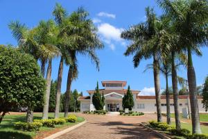 a group of palm trees in front of a building at Hotel San Paolo in Pederneiras
