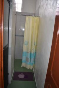 eine Dusche in einem Badezimmer mit Duschvorhang in der Unterkunft Hotel gallego in Campeche + 6 Fotos