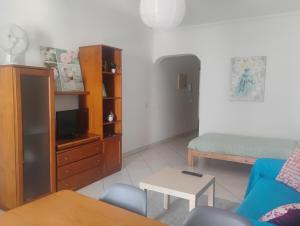 a living room with a couch and a tv at Apartamentos Monica in Quarteira
