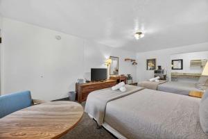 a hotel room with two beds and a television at Eagle Motel Suite 108 in Manitou Springs
