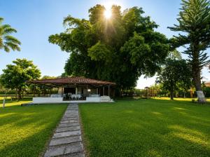 a gazebo in a park with a tree at Finca Hotel Estrella del Eden in Armenia